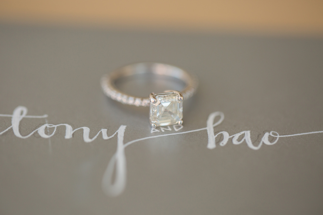 Rachel Brooks Custom Fine Jewelry Asscher Cut Diamond Engagement Ring Set In Delicate Pave Band 